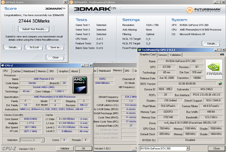 05 Phenom II 550 @ GA MA785GM US2H & MSI GTX260 Lightning
