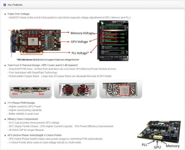 features MSI N460GTX HAWK  Review