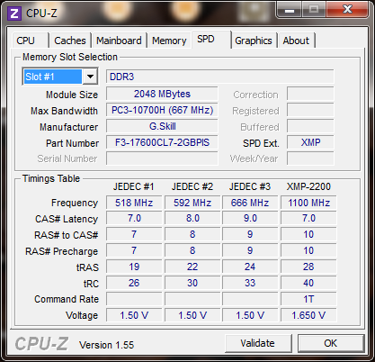 info cpuz Memory G.Skill F3 17600 CL7D 4GBPIS : Review