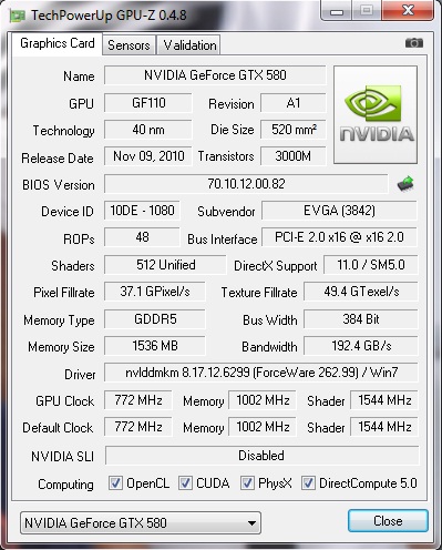 cpuz EVGA GTX580 Extreme Review