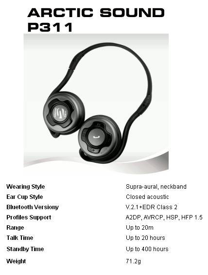 spec Arctic Cooling P311 Bluetooth Stereo Headset