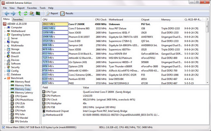 memcopy resize Sandy Bridge Core i7 2600K on MSI P67A GD65