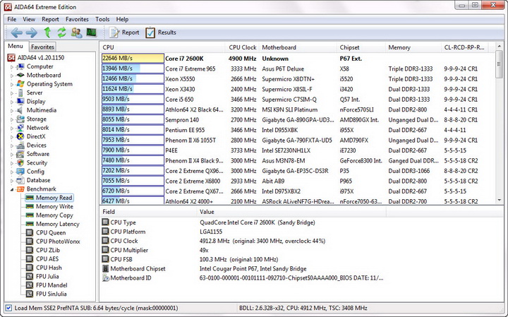 memread resize Sandy Bridge Core i7 2600K on MSI P67A GD65