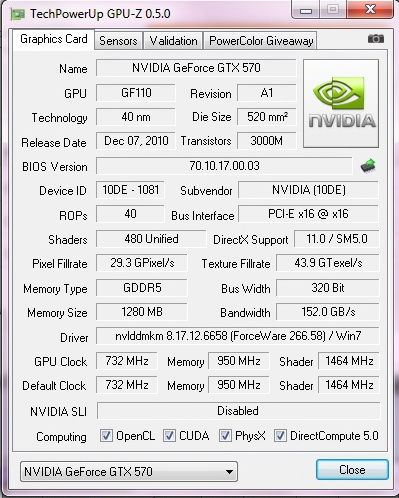 gpuz default Galaxy Nvidia GeForce GTX 570 Review