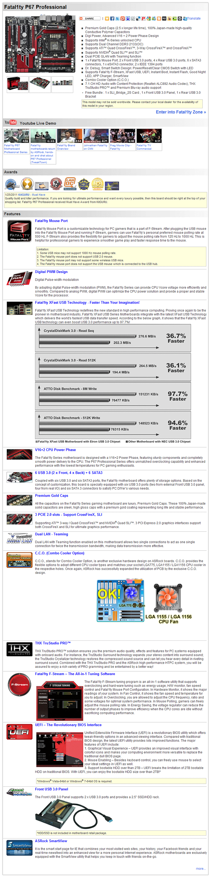 spec ASRock Fatal1ty P67 Professional Motherboard Review