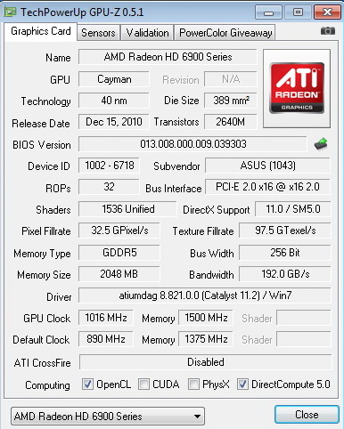 1016 1500 ASUS Radeon HD6970 2GB DDR5 Review