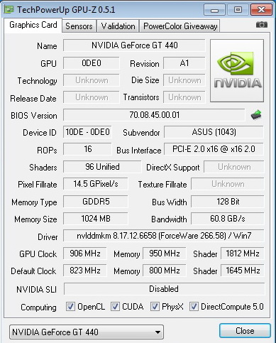 906 1900 ASUS Geforce GT440 1GB GDDR5 Review