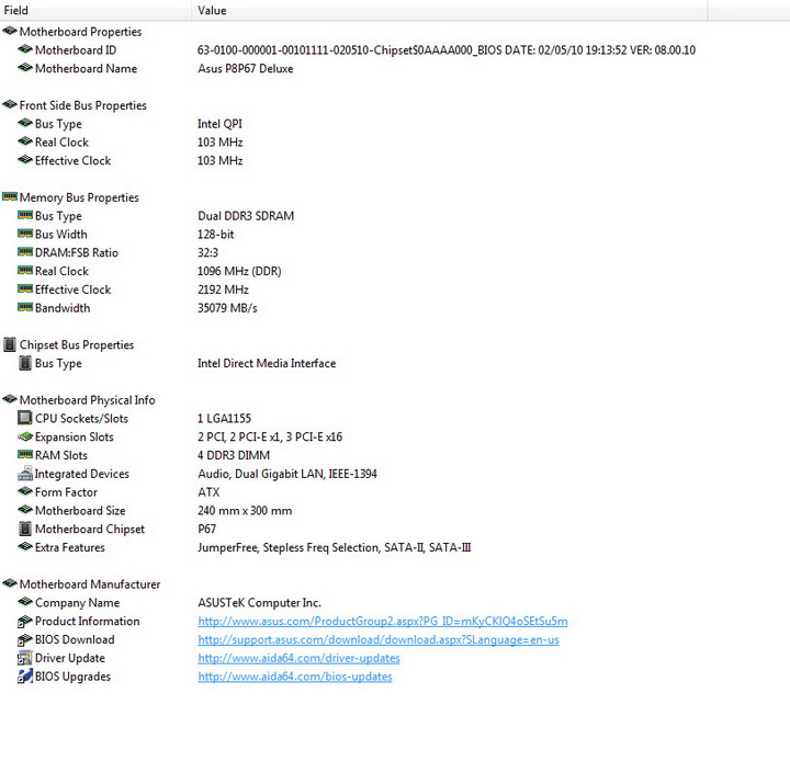 aida-spec1 aida spec1 ASUS P8P67 DELUXE Motherboard