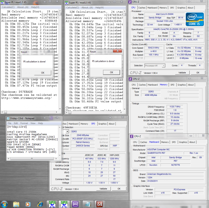 105x48 1120 9 10 9 27 1t 165v superpi1m32m 720x717 Asus SABERTOOTH P67 : Review