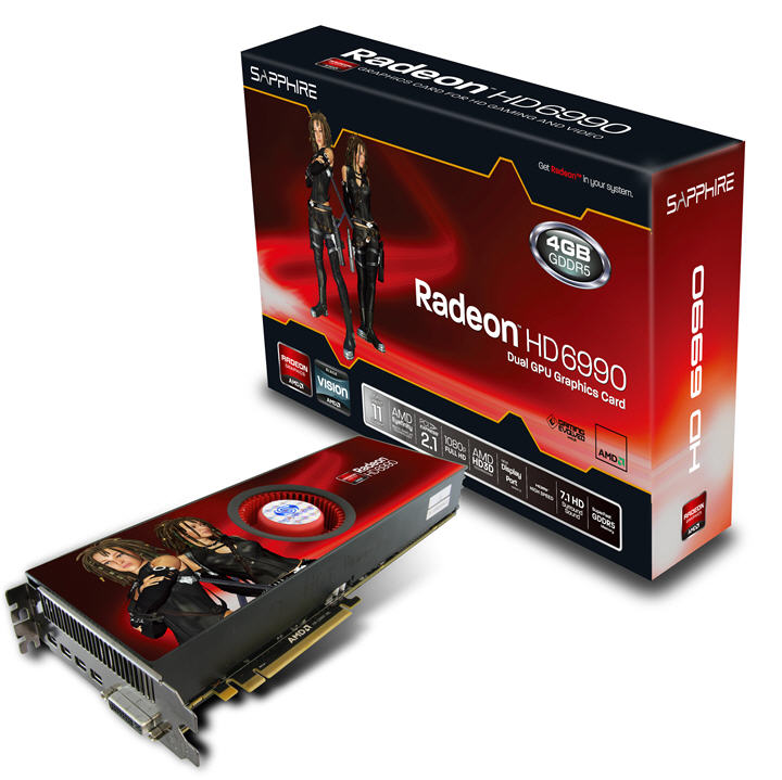 hd6990 pcie box card SAPPHIRE HD 6990 Delivers Top Performance and Features. Dual GPU card is fastest yet!