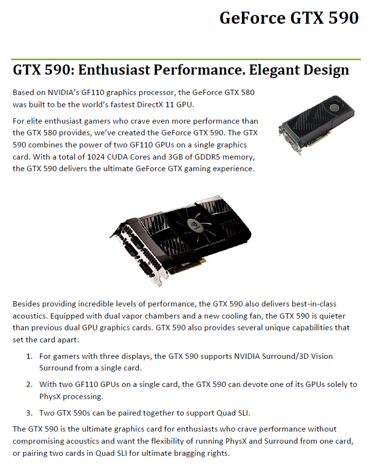1 NVIDIA GeForce GTX 590 3GB GDDR5 Debut Review