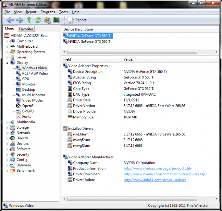 info aida64 windows video 720x686 Asus GTX560 Ti DirectCUII TOP : Review