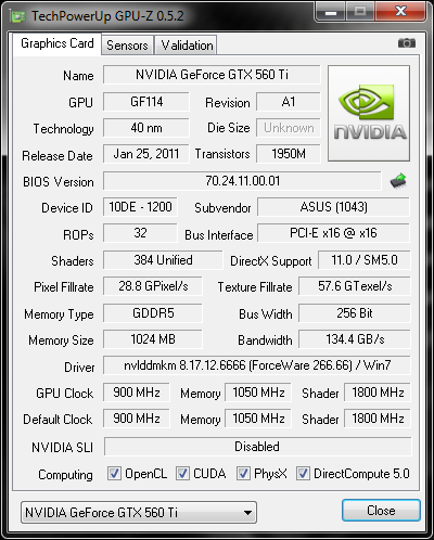 info gpuz 01 Asus GTX560 Ti DirectCUII TOP : Review
