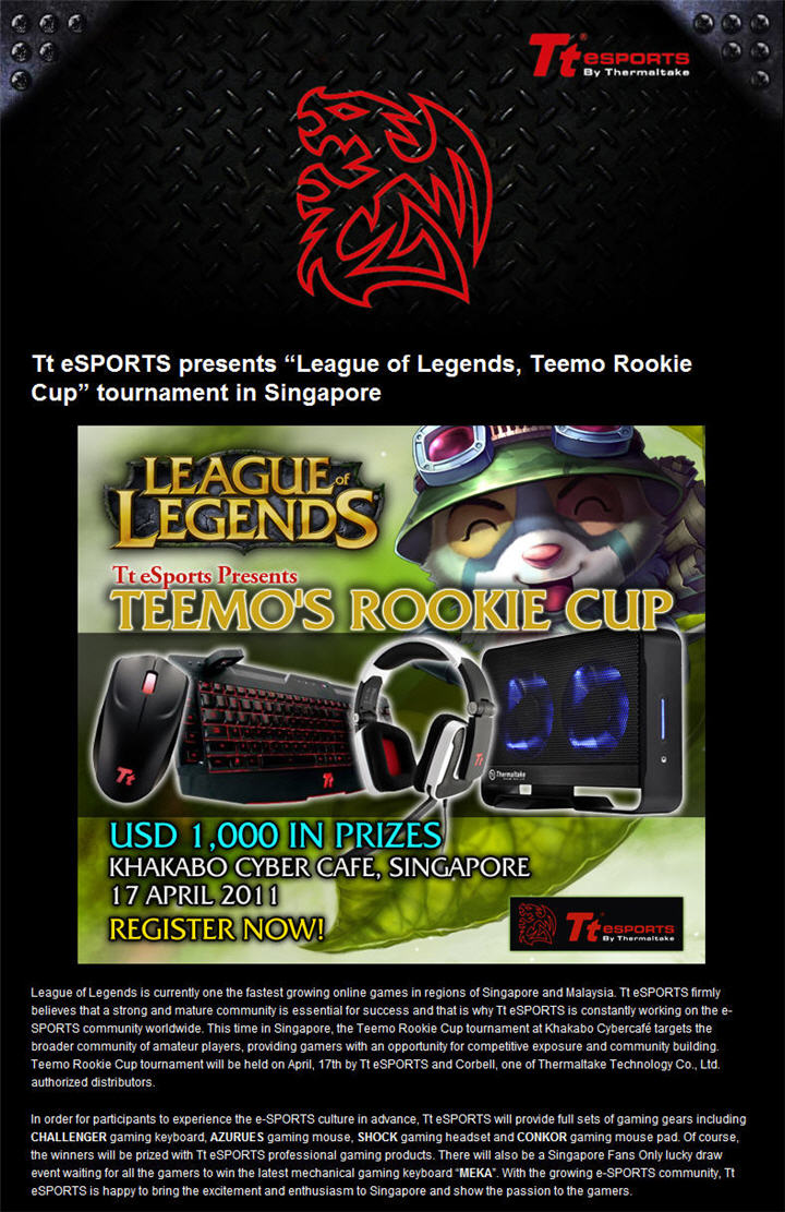 ttt Tt eSPORTS presents “League of Legends, Teemo Rookie Cup” tournament in Singapore