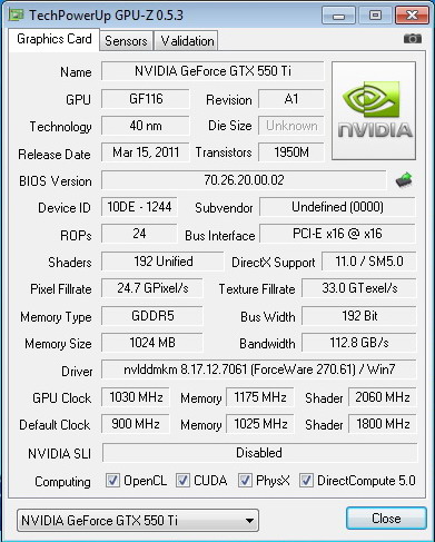 gpuz 1030 GALAXY Geforce GTX 550Ti 1024MB GDDR5 Review