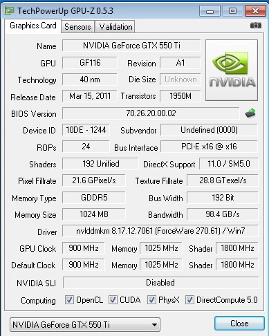 gpuz GALAXY Geforce GTX 550Ti 1024MB GDDR5 Review