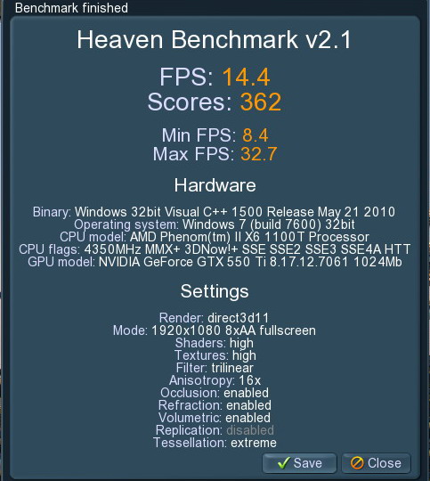 unigine 2011 04 25 23 27 46 48 GALAXY Geforce GTX 550Ti 1024MB GDDR5 Review