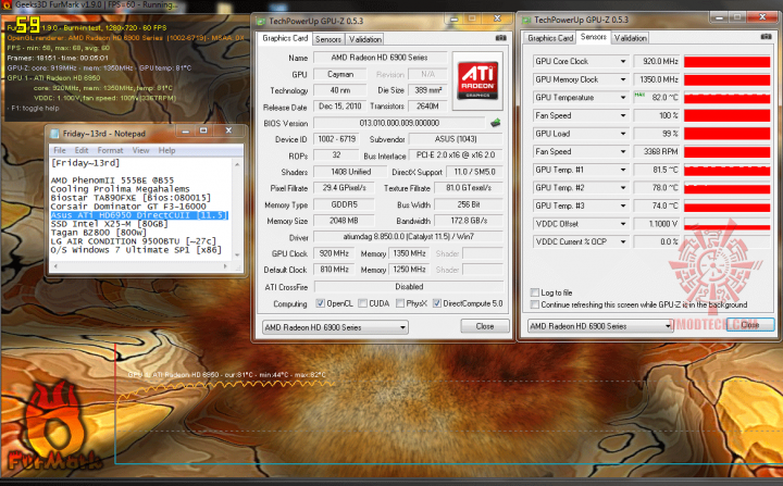 920 1350 tempfan100 44c 82c 720x447 Asus ATi HD6950 DirectCUII 2GB/GDDR5 : Review