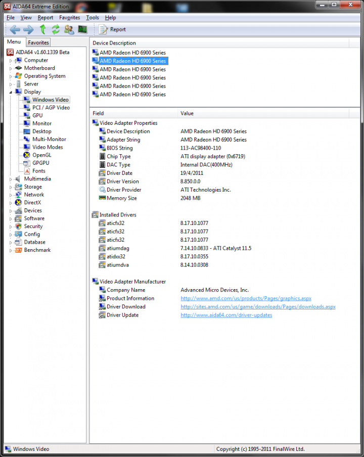 info aida64 1windowsvideo 720x904 custom Asus ATi HD6950 DirectCUII 2GB/GDDR5 : Review