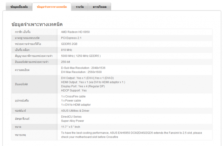 specification 02 720x472 Asus ATi HD6950 DirectCUII 2GB/GDDR5 : Review