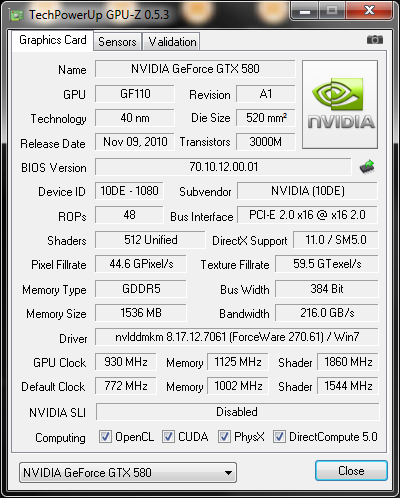 info oc 930 1125 gpuz01 Inno3D GeForce GTX580 : Review