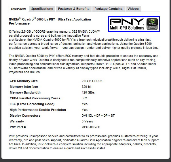 2 PNY Quadro 5000 2.5GB GDDR5 Review