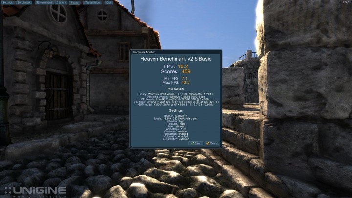 unigine de 720x405 EVGA GeForce GTX560 Superclocked