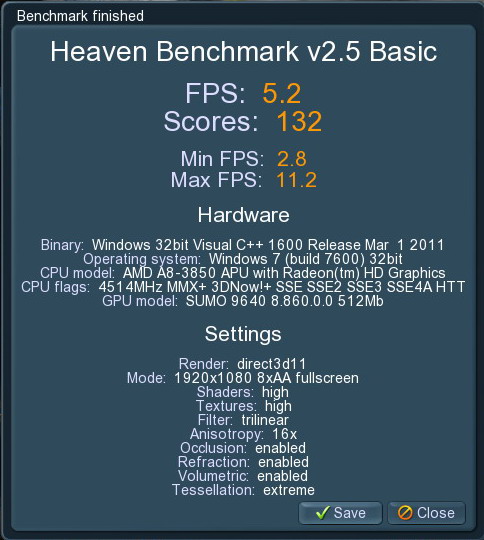 unigine 2011 06 28 21 37 35 89 AMD Liano A8 3850APU on ASUS F1A75 M PRO Review