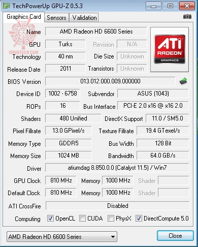 gpuz ASUS Radeon HD 6670 1GB GDDR5 Review