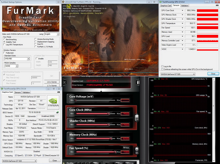 furmark 950 PaLiT Geforce GT 520 1024MB DDR3 Review