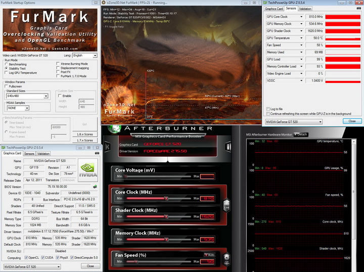 furmark PaLiT Geforce GT 520 1024MB DDR3 Review