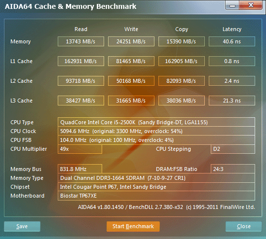 1 6 165v 104x49 831 cl7109271t aida64 cachememory Corsair VENGEANCE DDR3 1600CL9 8GB : Review