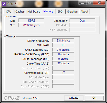 info cpuz memory 1 6 Corsair VENGEANCE DDR3 1600CL9 8GB : Review