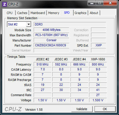 info cpuz spd Corsair VENGEANCE DDR3 1600CL9 8GB : Review
