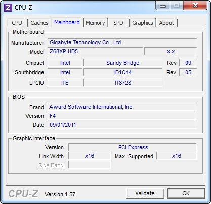 cpuz2 GIGABYTE Z68XP UD5 Extreme Motherboard