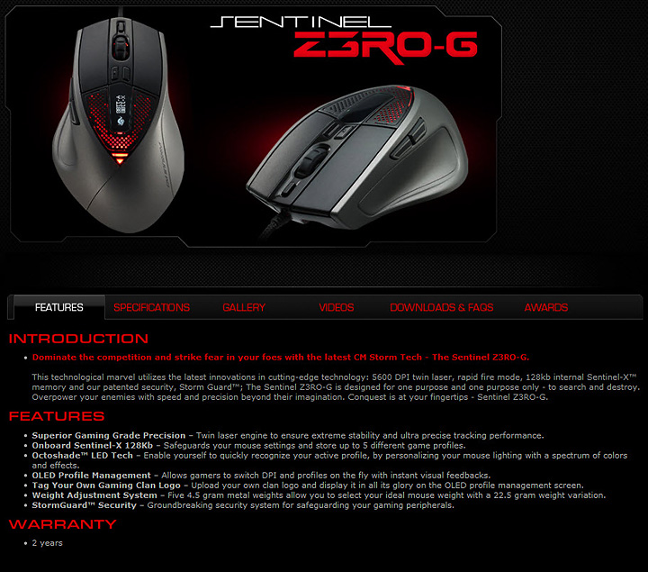 z1 z1 CM Storm Sentinel Zero G Laser Mouse 5600 DPI