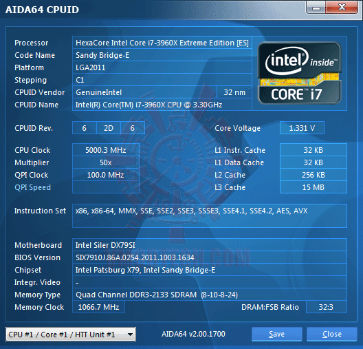 eo0 Intel Core i7 3960X the first 6 cores Sandy Bridge processor