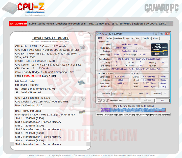 validate Intel Core i7 3960X the first 6 cores Sandy Bridge processor