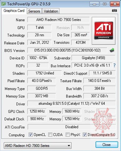 gpuz 1250 1600 Gigabyte AMD Radeon HD7950 Review