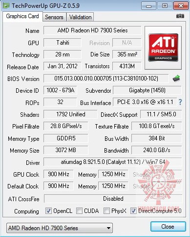 gpuz df Gigabyte AMD Radeon HD7950 Review