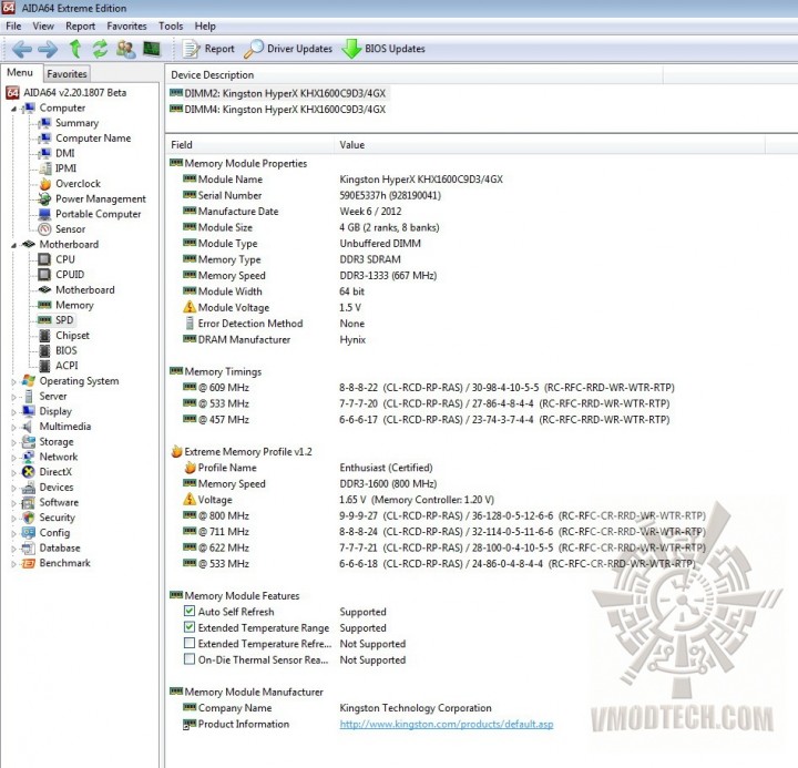 aida64 3 720x693 Kingston Hyper X Limited Edition 8GB 1600 CL9 Memory Review