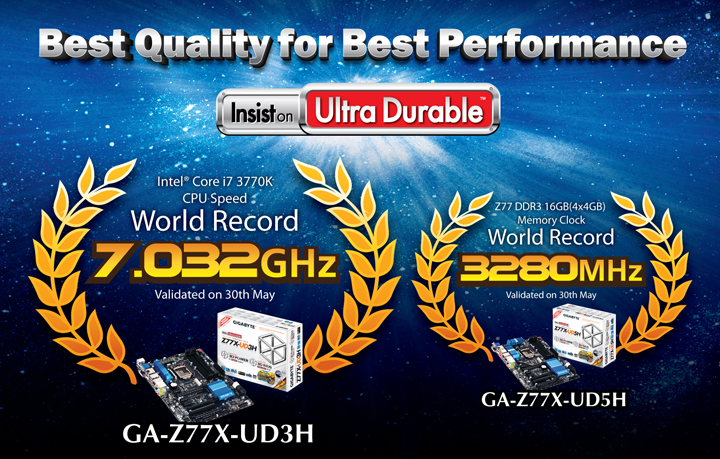 1 ความมหัศจรรย์อันน่าเหลือเชื่อ : เมนบอร์ด GIGABYTE พร้อมทุบสถิติโลกด้วยสัญญาณนาฬิกาบน Ivy Bridge ที่เร็วถึง 7.032 GHz