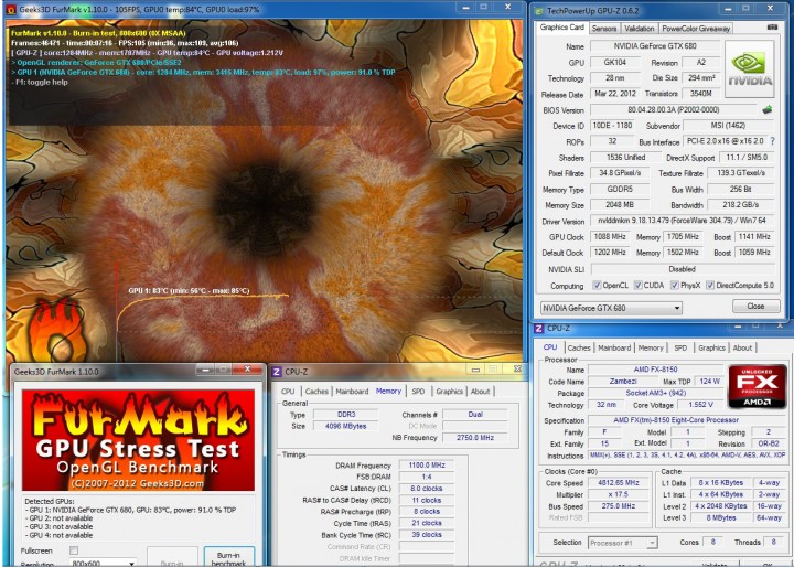 furmark oc 720x514 MSI N680GTX LIGHTNING VS AMD FX 8150 8 Core Processor Black Edition