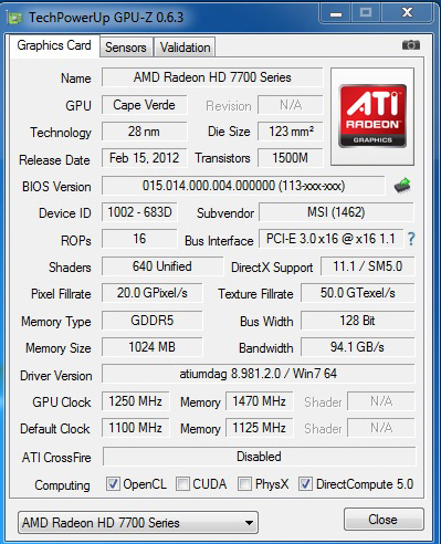 gpuz oc MSI R7770 Power Edition With AMD FX 8150 Bulldozer 