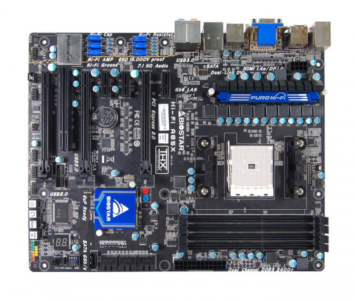 hi-fi-a85x hi fi a85x 720x610 BIOSTAR เปิดตัวเมนบอร์ดซ็อกเก็ต AMD FM2 ตัวแรกของโลก ที่ผ่านการรับรอง Windows 8 certification โดย Microsoft