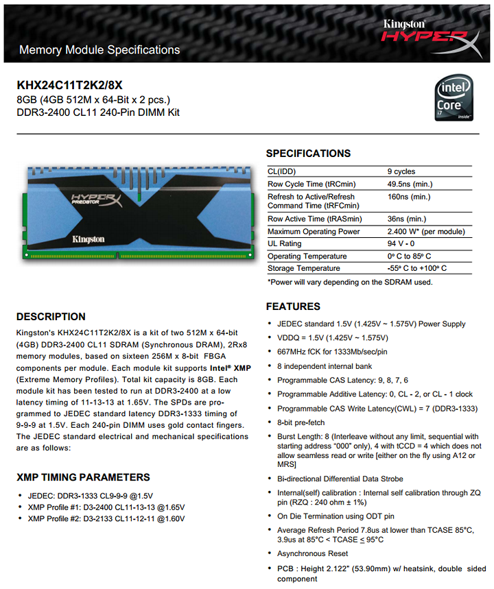 s2 Kingston HyperX Predator DDR3 2400MHz CL11 8GB Kit Review