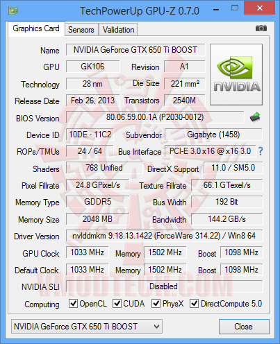 01 gpu z GIGABYTE GTX 650 Ti BOOST OC 2GB GDDR5 Review