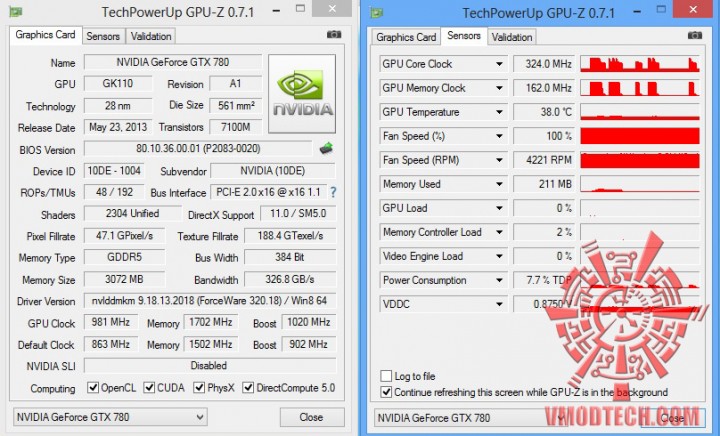 gpuz idel 720x436 Nvidia Geforce GTX 780 On AMD FX 8350 Performace Test
