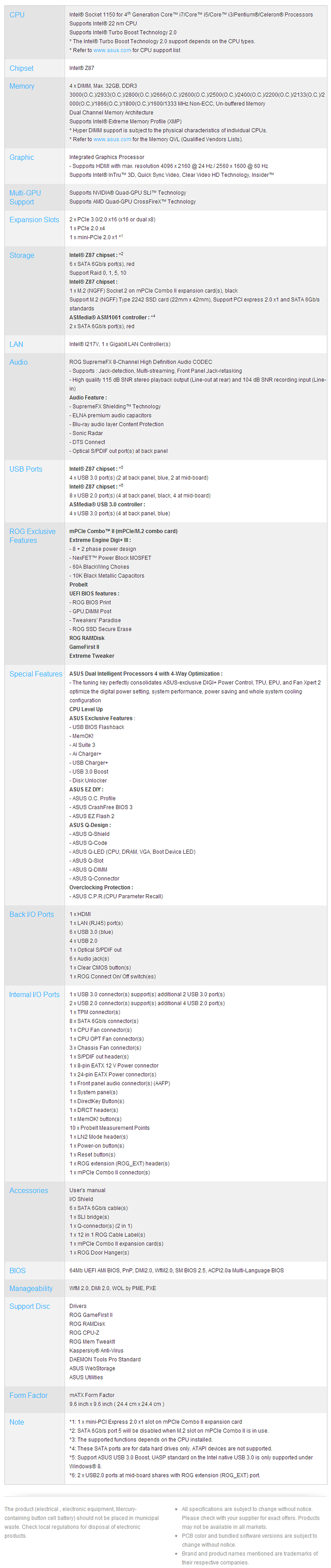 spec2 ASUS ROG MAXIMUS VI GENE mATX Motherboard Review