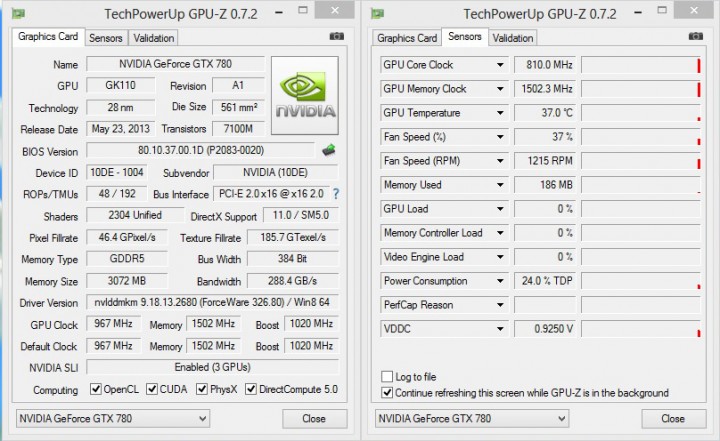 gpuz 720x441 NVIDIA GeForce GTX 780 3 Ways SLI On AMD FX 8350 Performance